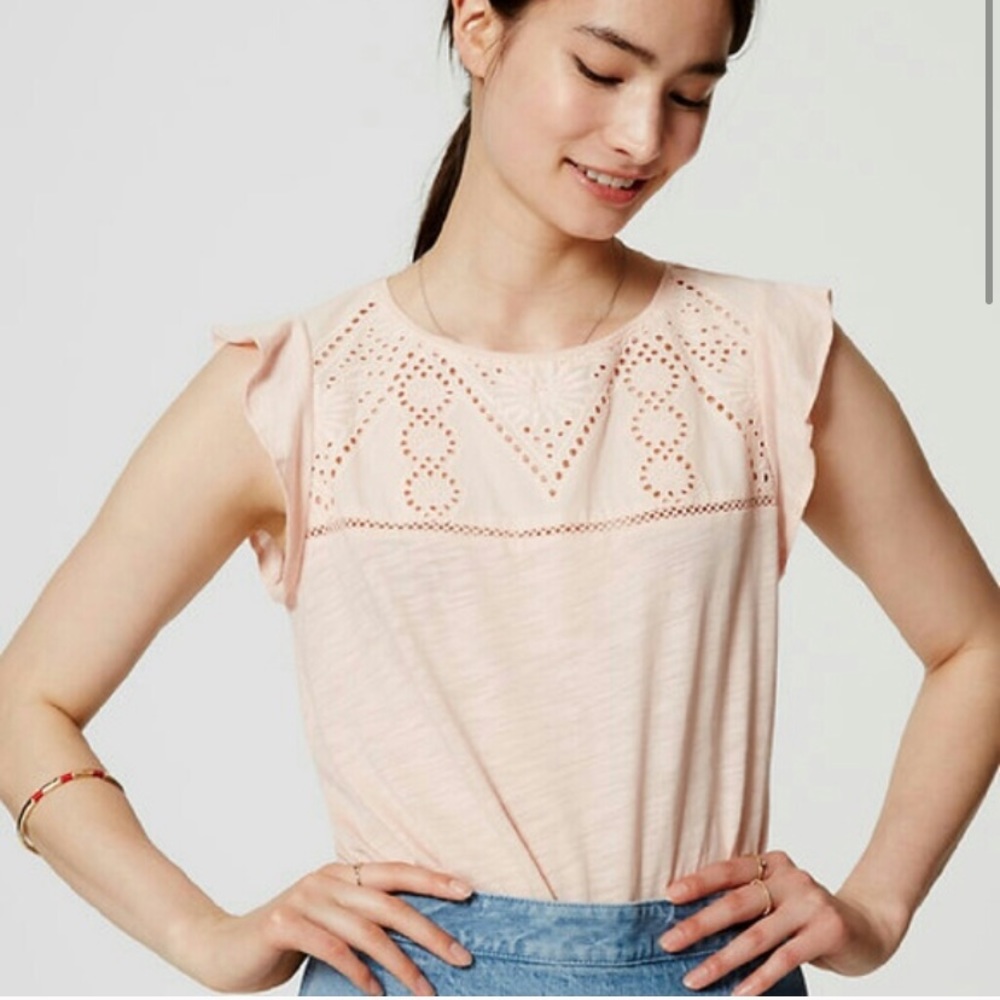 5/$25 Ann Taylor Loft Lacy Flutter Tee - Picture 1 of 4